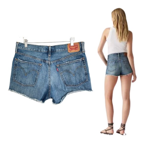 Levi’s Shorts Women 30 Waist 501 Original Fit High Rise Denim Blue Button Fly - Picture 2 of 14
